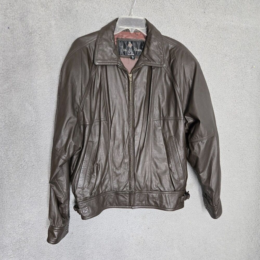 Luis Alvear Bomber Jacket Mens XL Brown Full Zip Aviator Flight Collared